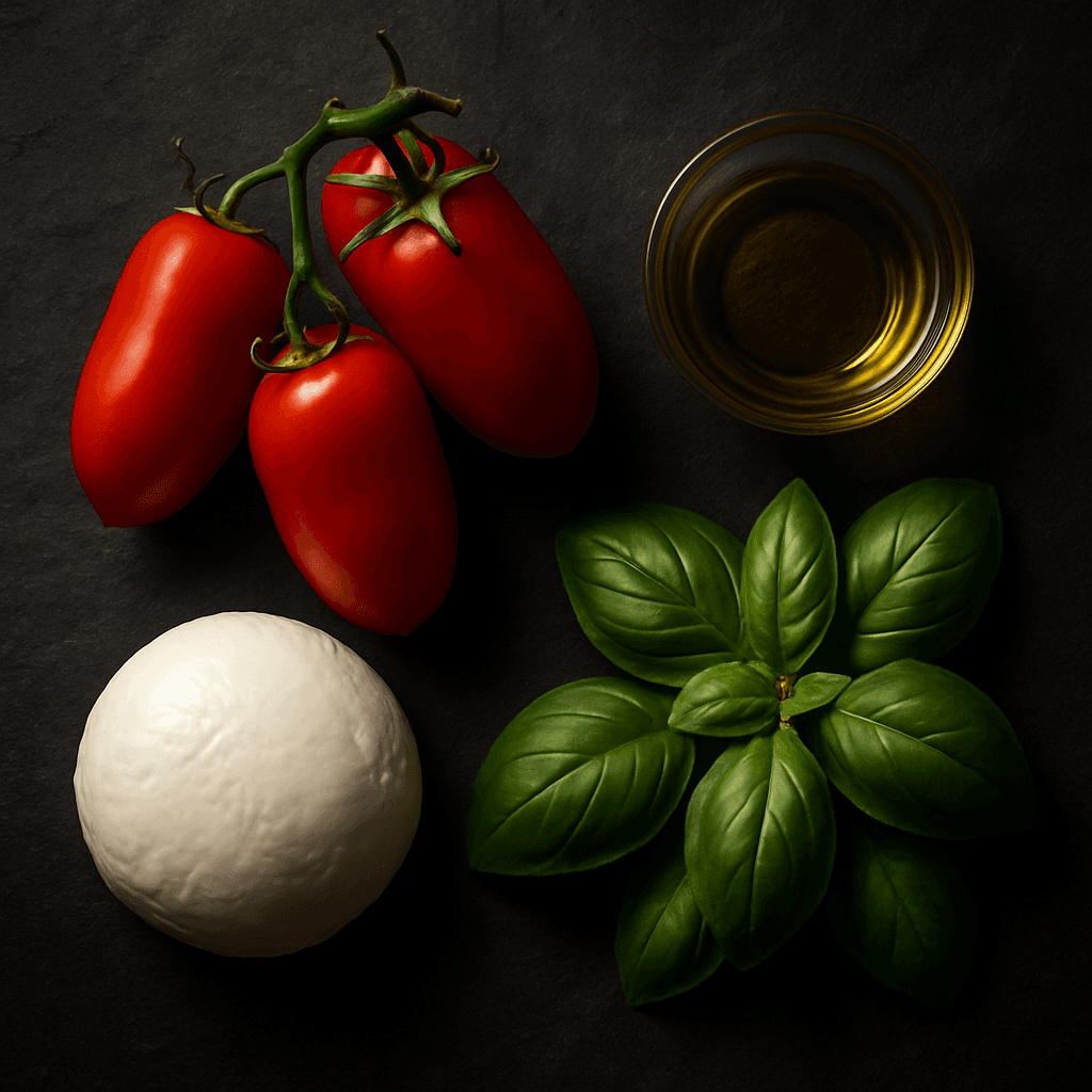 Frische Zutaten — San Marzano Tomaten und Büffelmozzarella bei Pizza Ghitto